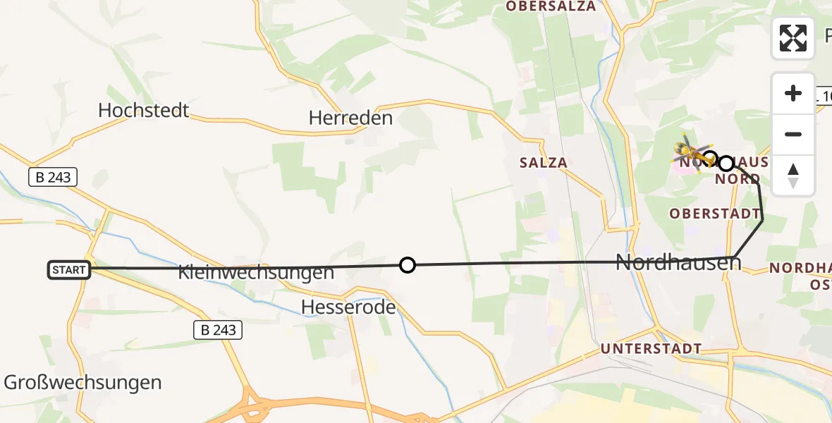 Flugroute Rettungshubschrauber Werther - Südharz Hospital Nordhausen, 08 Juli 2026, 10:53