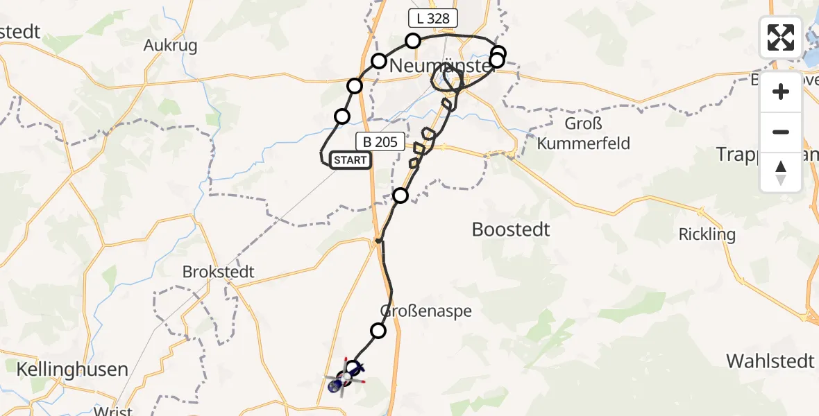 Flugroute Polizeihubschrauber Padenstedt - Wiemersdorf, 08 Juli 2026, 10:57