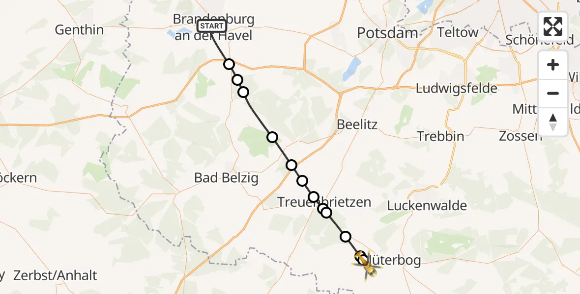 Flugroute Rettungshubschrauber Brandenburg an der Havel - Niedergörsdorf, 08 Juli 2026, 10:58