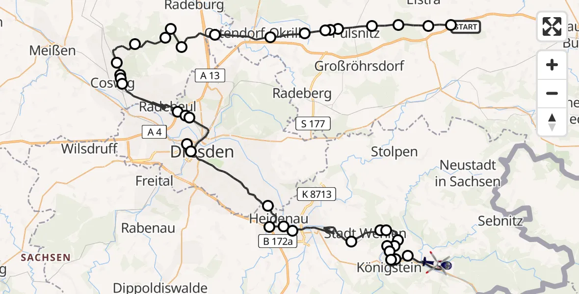 Flugroute Polizeihubschrauber Burkau - Bad Schandau, 08 Juli 2026, 11:00