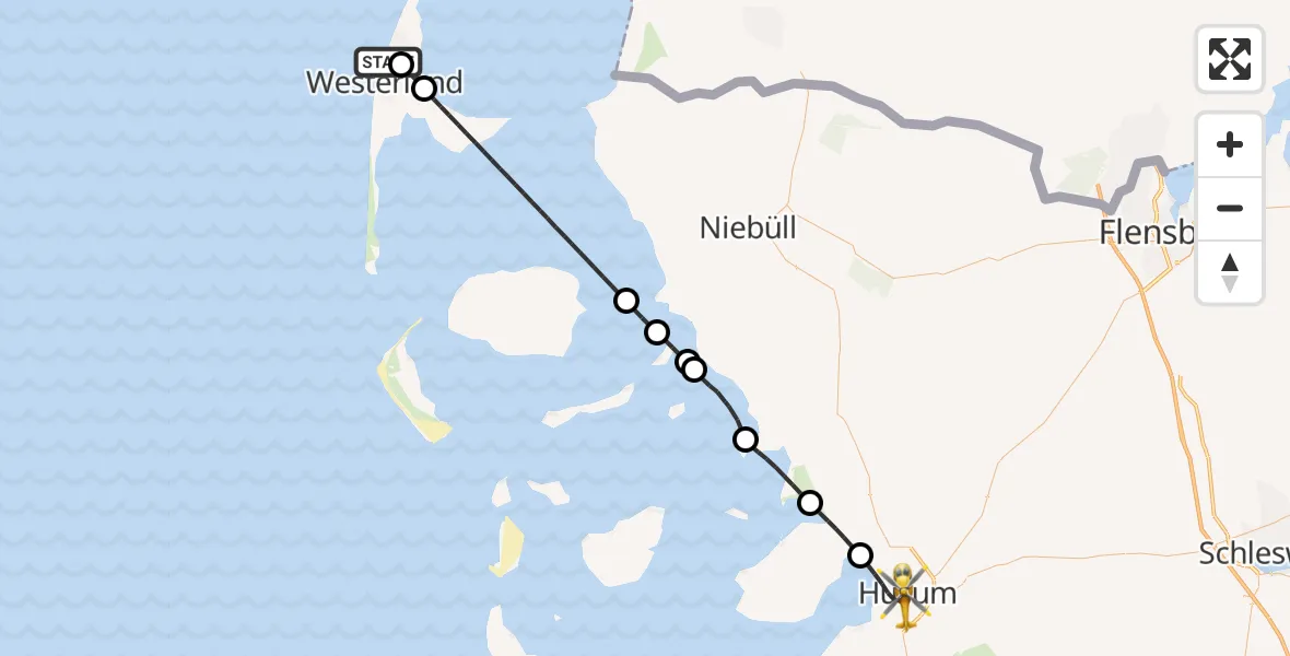 Flugroute Rettungshubschrauber Sylt - Husum, 08 Juli 2026, 11:10