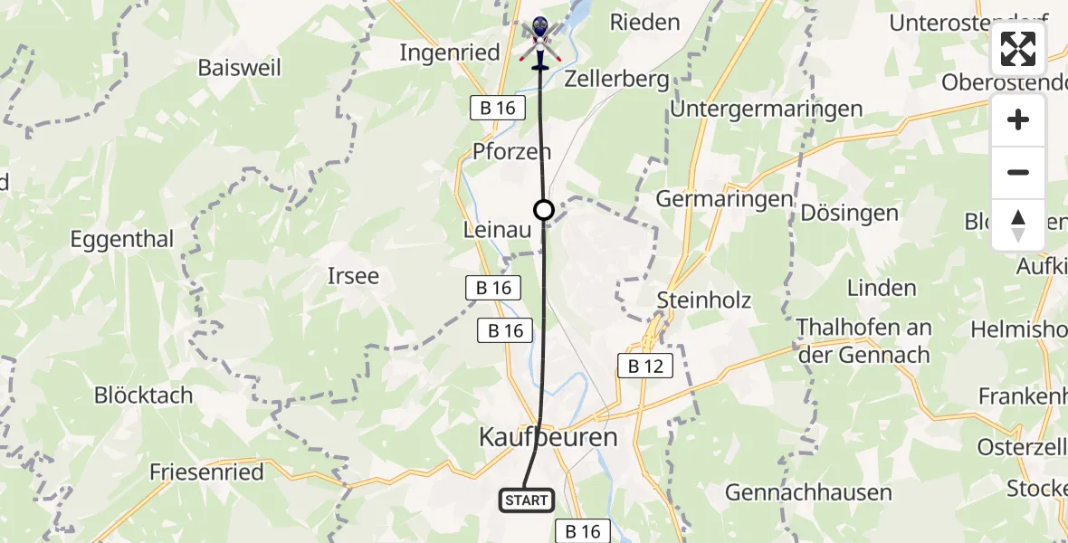Flugroute Polizeihubschrauber Kaufbeuren - Pforzen, 08 Juli 2026, 11:16