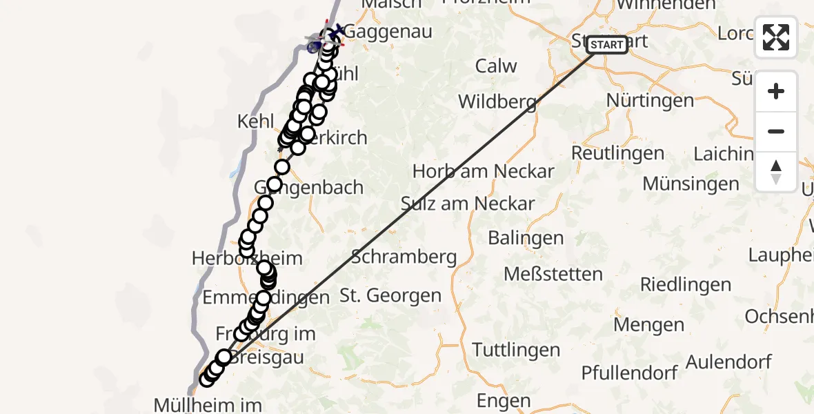 Flugroute Polizeihubschrauber Stuttgart - Karlsruhe Baden-Baden Flughafen, 08 Juli 2026, 11:16