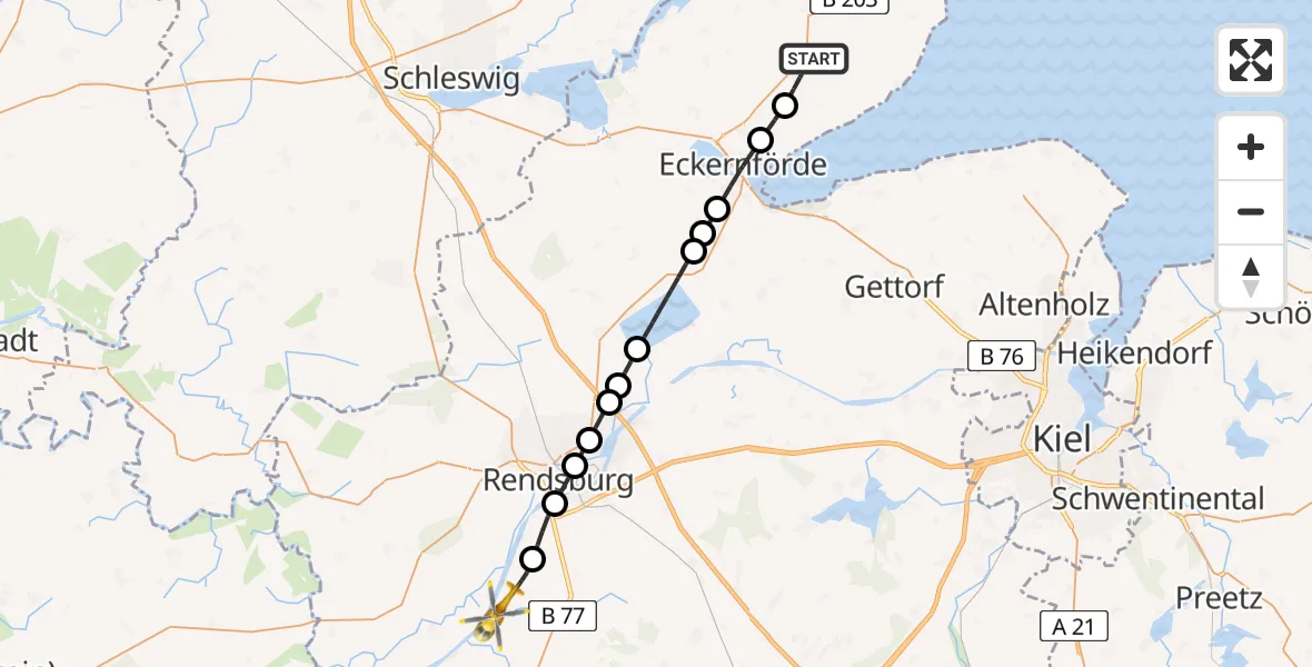 Flugroute Ambulanzhubschrauber Loose - Schülp b.Rendsburg, 08 Juli 2026, 11:17