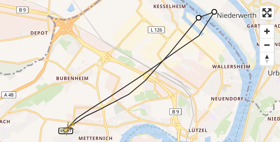 Flugroute Rettungshubschrauber Koblenz - Koblenz, 08 Juli 2026, 11:19