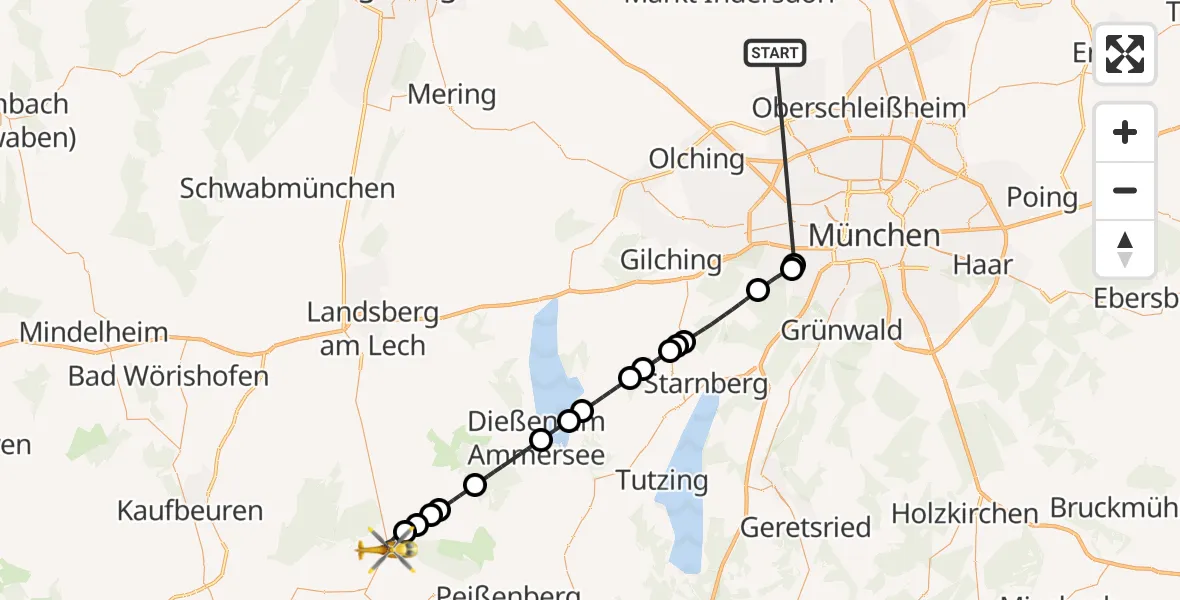 Flugroute Rettungshubschrauber Röhrmoos - Hohenfurch, 08 Juli 2026, 11:20