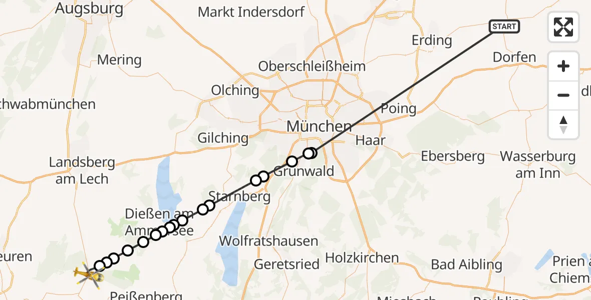Flugroute Rettungshubschrauber Taufkirchen (Vils) - Hohenfurch, 08 Juli 2026, 11:20