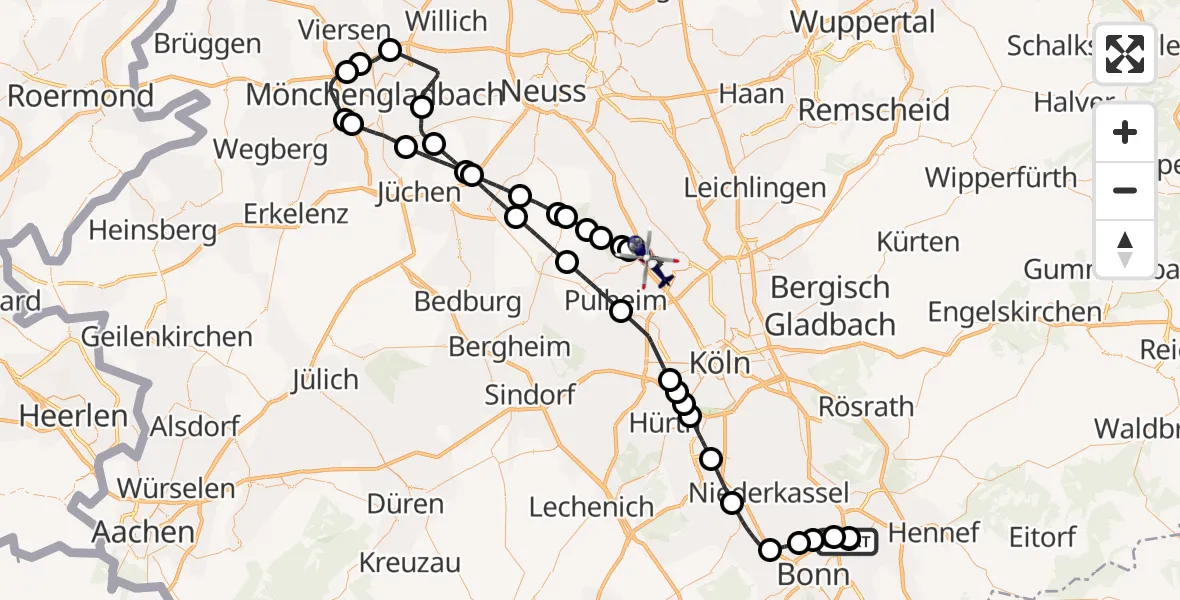 Flugroute Polizeihubschrauber Sankt Augustin - Köln, 08 Juli 2026, 11:20