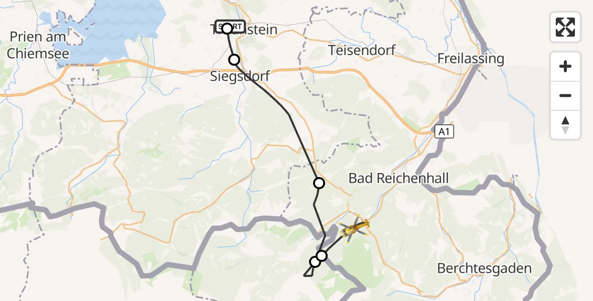 Flugroute Rettungshubschrauber Traunstein Hospital - Schneizlreuth, 08 Juli 2026, 11:24