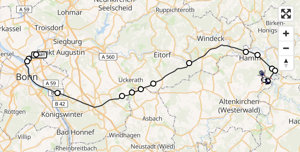 Flugroute Polizeihubschrauber Sankt Augustin - Isert, 08 Juli 2026, 11:26