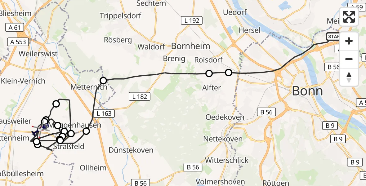 Flugroute Polizeihubschrauber Bonn - Weilerswist, 08 Juli 2026, 11:27
