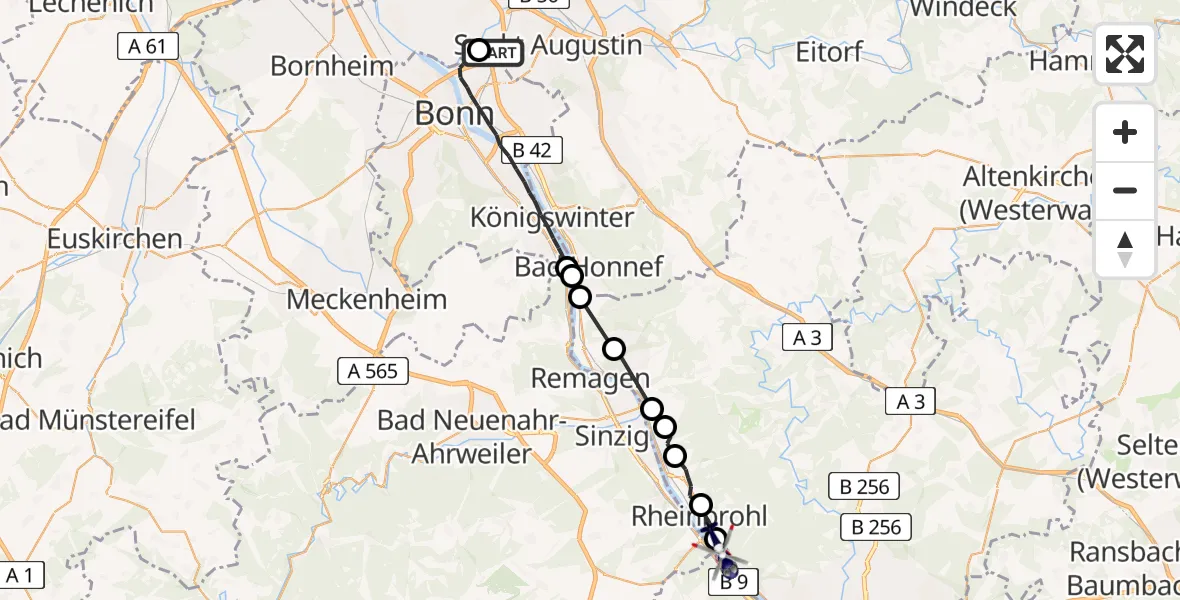 Flugroute Polizeihubschrauber Sankt Augustin - Hammerstein, 08 Juli 2026, 11:35