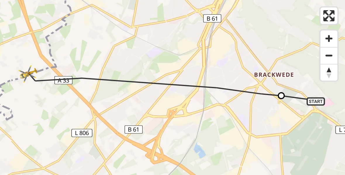 Flugroute Rettungshubschrauber Luftrettungszentrum Bielefeld - Steinhagen, 08 Juli 2026, 11:41