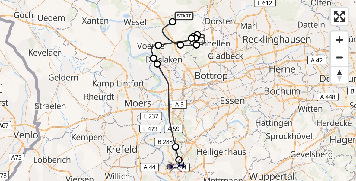 Flugroute Polizeihubschrauber Schermbeck - Düsseldorf Flughafen, 08 Juli 2026, 11:55