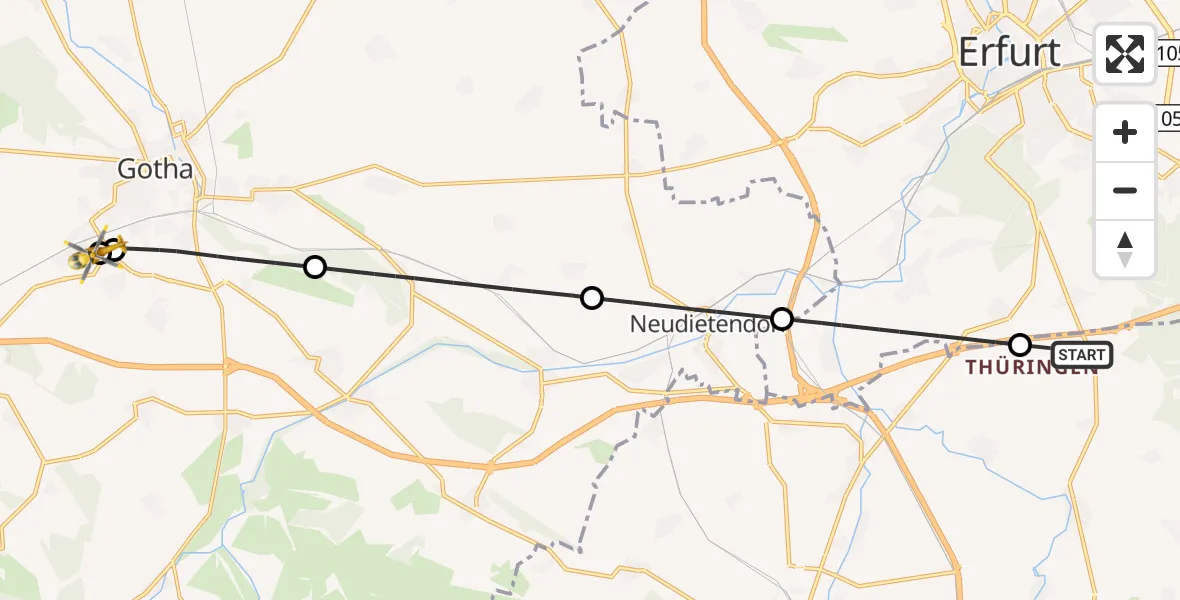 Flugroute Ambulanzhubschrauber Amt Wachsenburg - Helios Clinic Gotha, 08 Juli 2026, 12:04