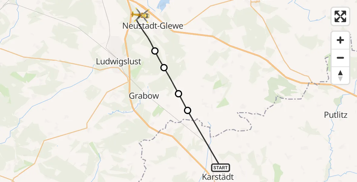 Flugroute Rettungshubschrauber Karstädt - Neustadt-Glewe, 08 Juli 2026, 12:04