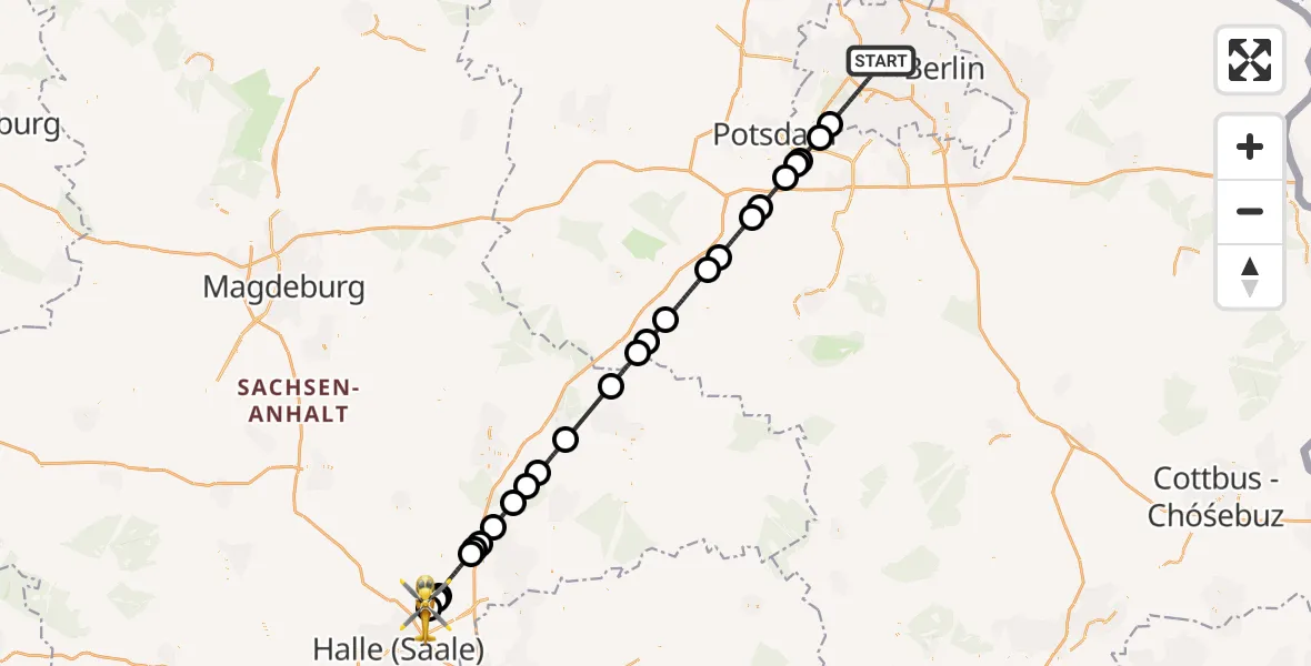 Flugroute Rettungshubschrauber Berlin - Halle-Oppin Flugplatz, 08 Juli 2026, 12:08