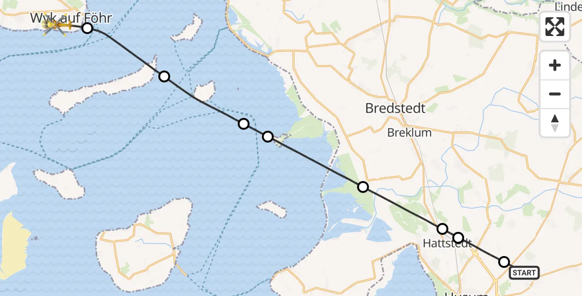 Flugroute Rettungshubschrauber Schwesing - Wyk auf Föhr, 08 Juli 2026, 12:12