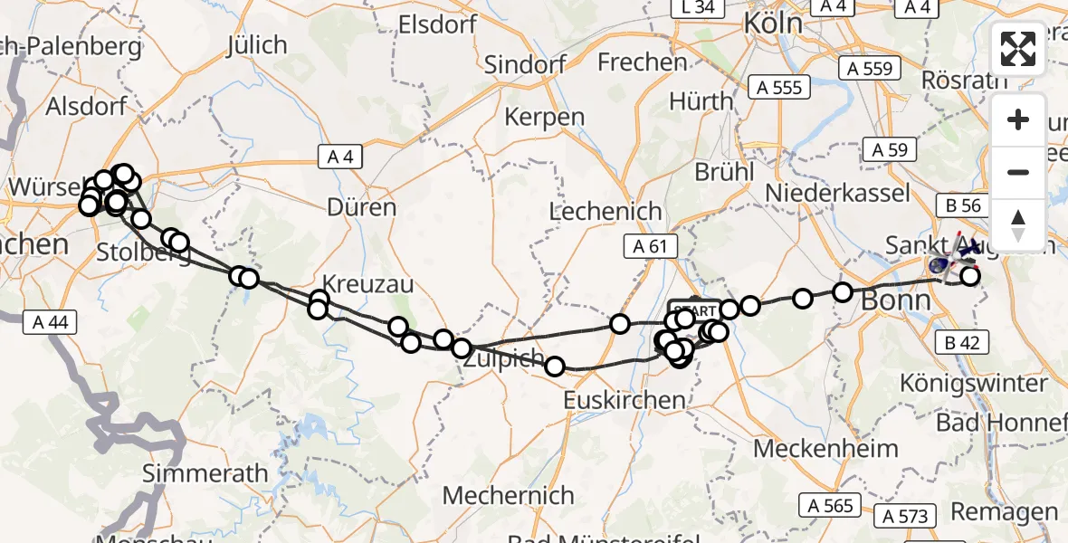 Flugroute Polizeihubschrauber Weilerswist - Sankt Augustin, 08 Juli 2026, 12:13