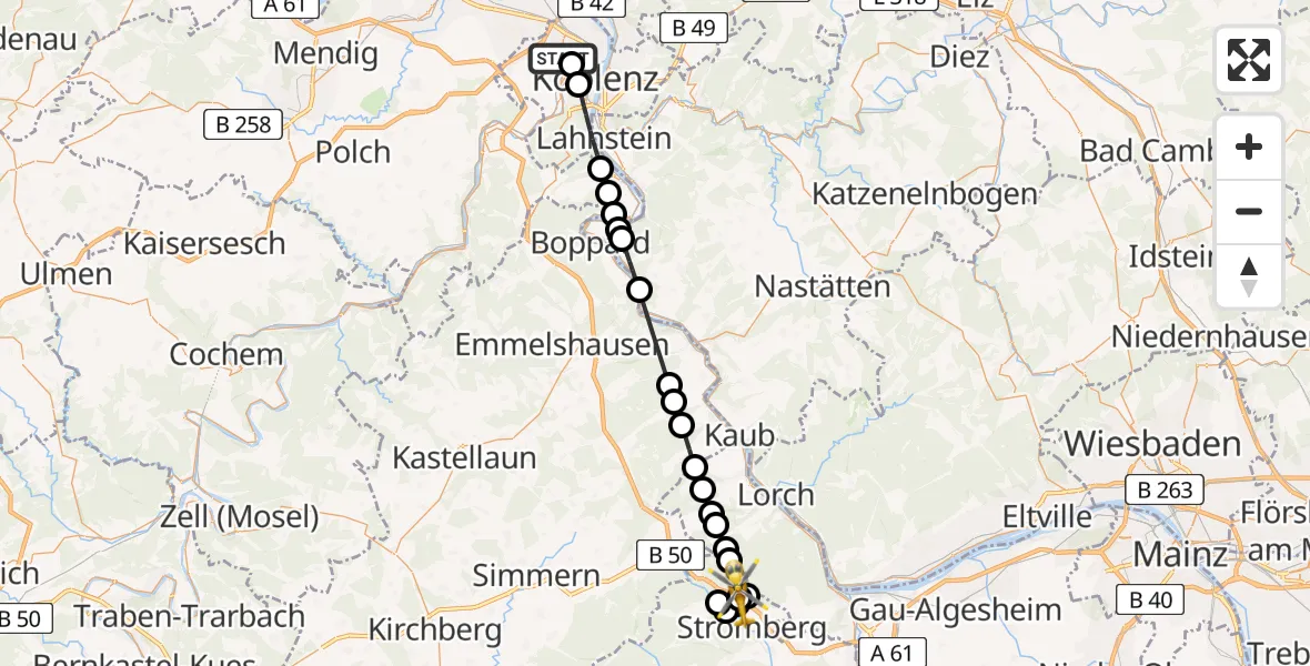 Flugroute Rettungshubschrauber Koblenz - Daxweiler, 08 Juli 2026, 12:15