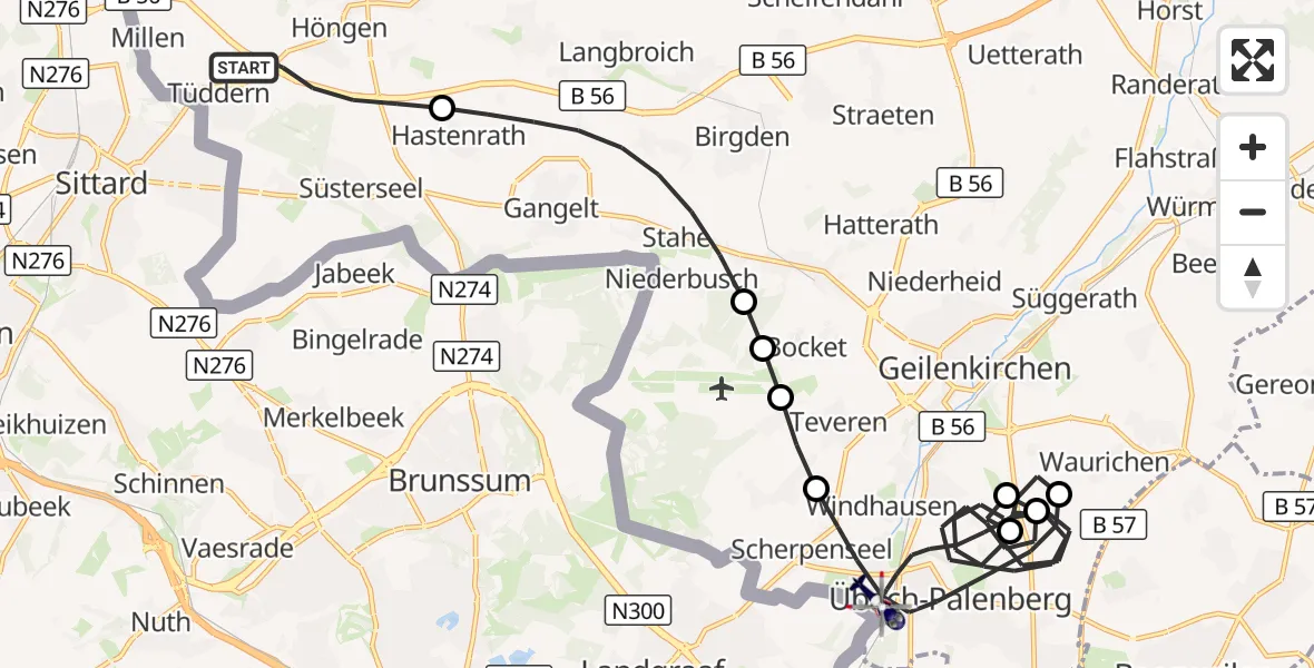 Flugroute Polizeihubschrauber Selfkant - Übach-Palenberg, 08 Juli 2026, 12:16