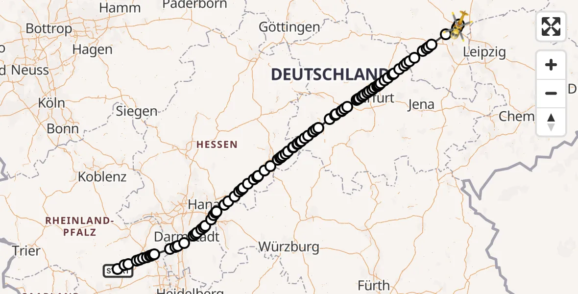 Flugroute Rettungshubschrauber Imsweiler UL - Halle-Oppin Flugplatz, 08 Juli 2026, 12:23