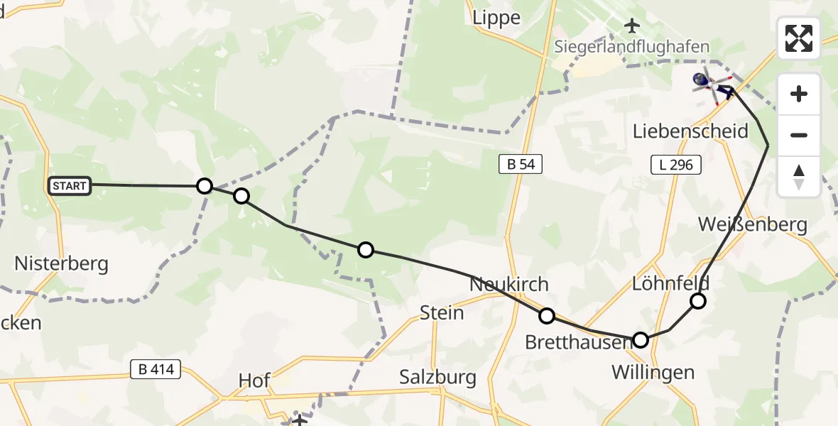 Flugroute Polizeihubschrauber Nisterberg - Siegerland Flughafen, 08 Juli 2026, 12:27
