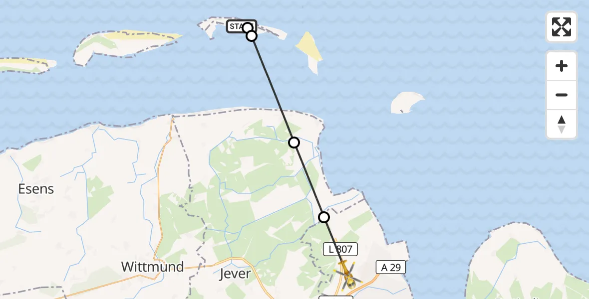 Flugroute Rettungshubschrauber Noordzee - Wilhelmshaven, 08 Juli 2026, 12:29