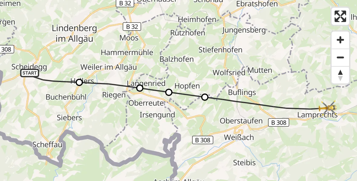 Flugroute Rettungshubschrauber Scheidegg - Oberstaufen, 08 Juli 2026, 12:31