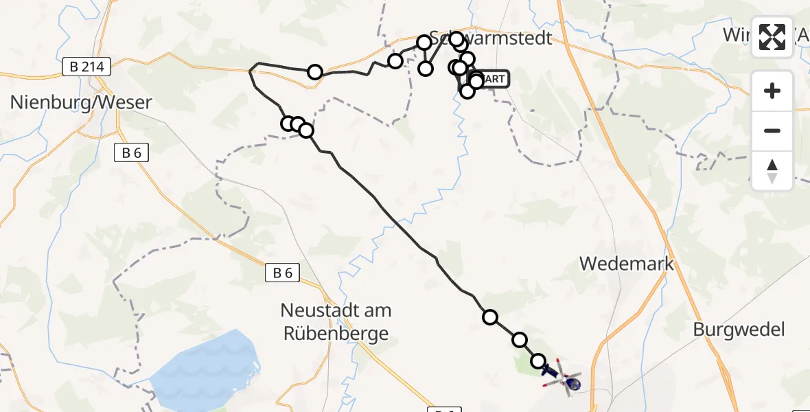 Flugroute Polizeihubschrauber Schwarmstedt - Flughafen Hannover, 08 Juli 2026, 12:33