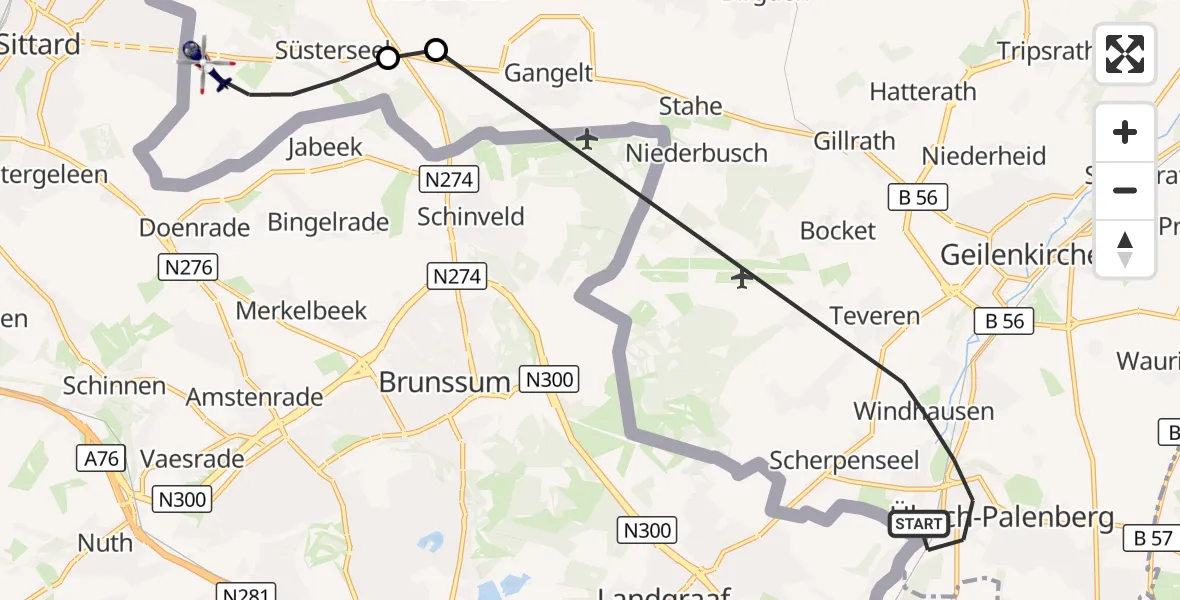 Flugroute Polizeihubschrauber Übach-Palenberg - Selfkant, 08 Juli 2026, 12:34