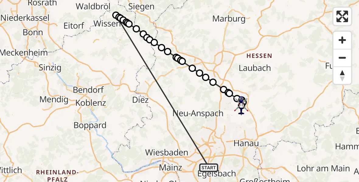 Flugroute Polizeihubschrauber Mörfelden-Walldorf - Flugplatz Reichelsheim, 08 Juli 2026, 12:36