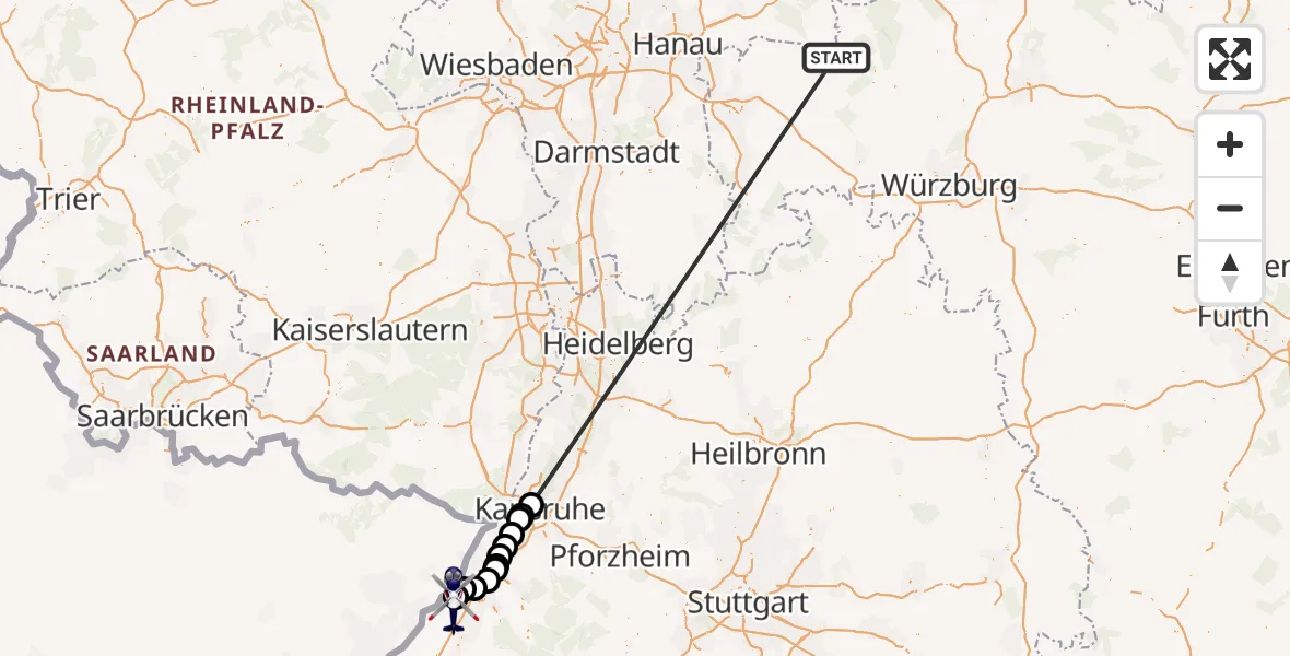 Flugroute Polizeihubschrauber Flörsbachtal - Karlsruhe Baden-Baden Flughafen, 08 Juli 2026, 12:39
