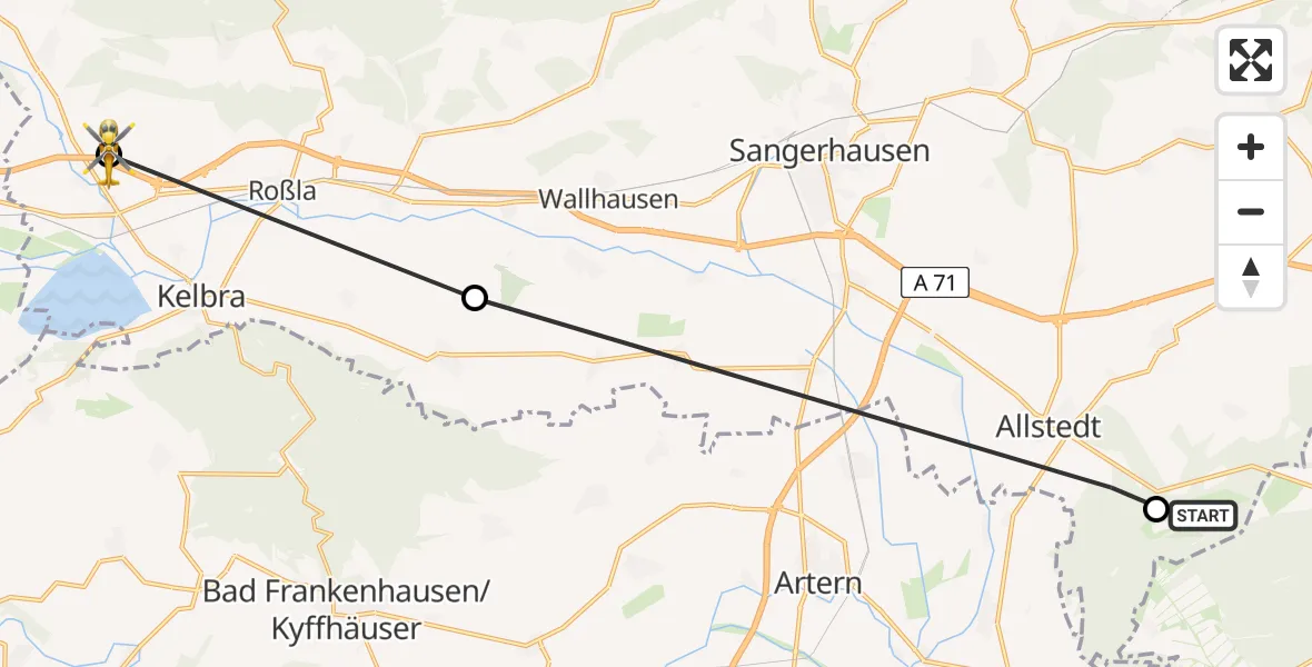 Flugroute Rettungshubschrauber Allstedt Flugplatz - Berga, 08 Juli 2026, 12:39
