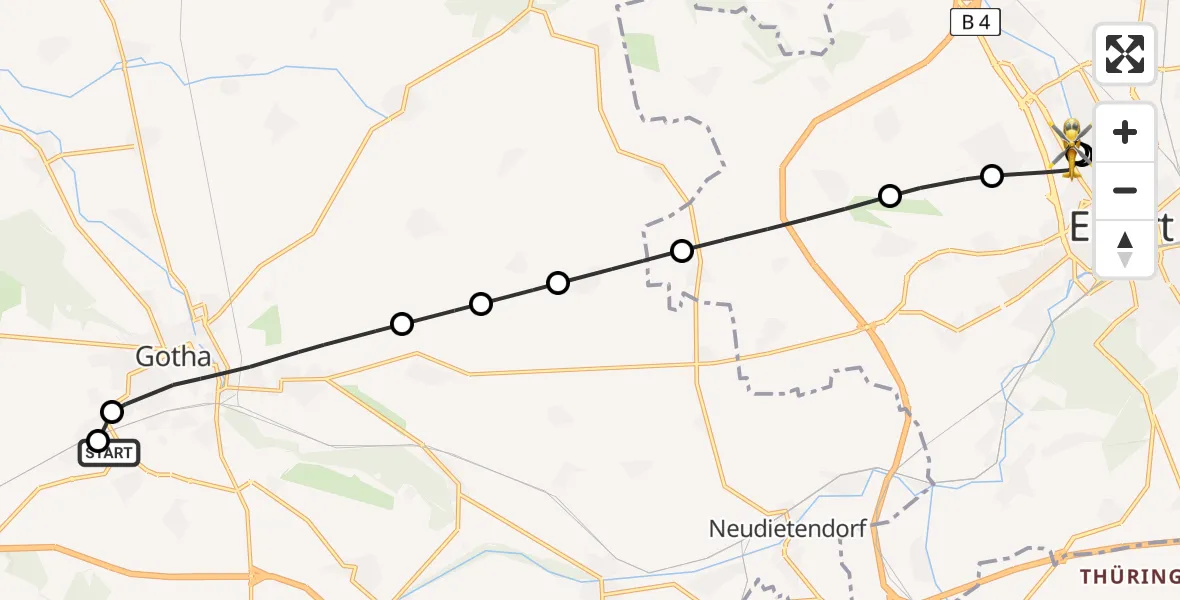 Flugroute Ambulanzhubschrauber Helios Clinic Gotha - Helios Clinic Erfurt, 08 Juli 2026, 12:41