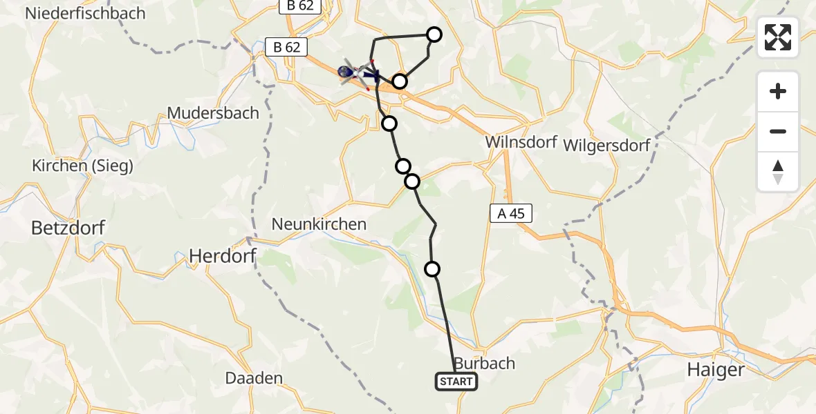 Flugroute Polizeihubschrauber Burbach - Siegen, 08 Juli 2026, 12:43