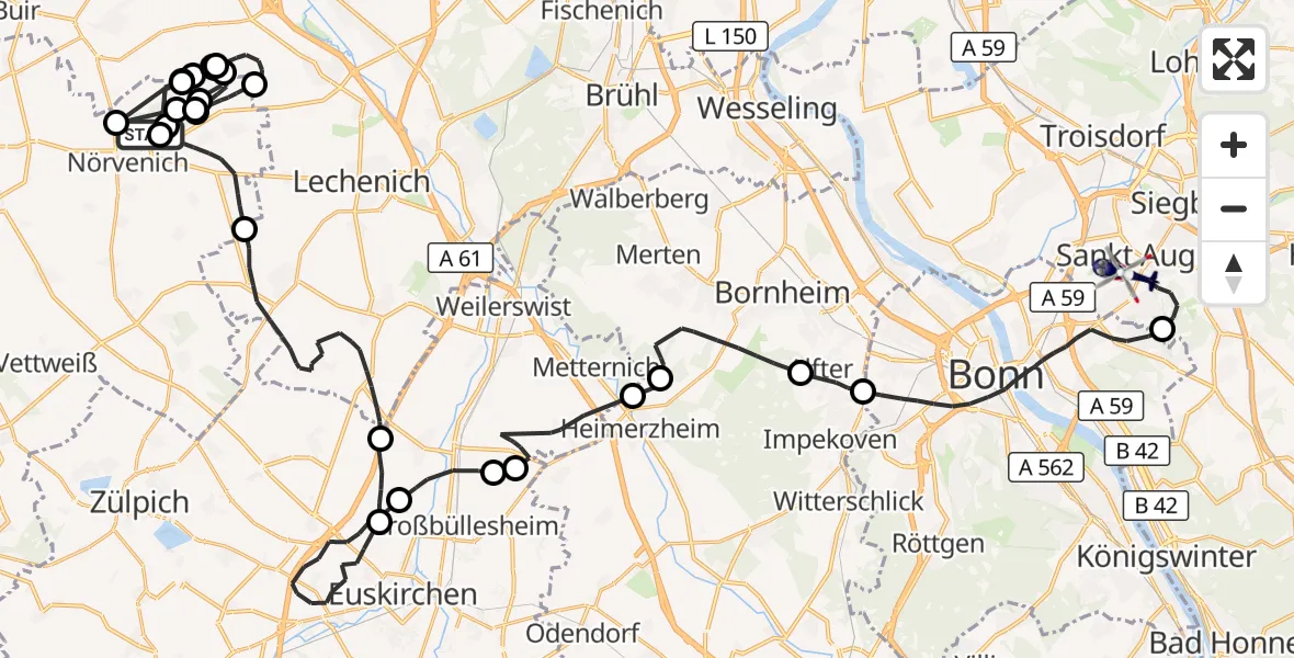 Flugroute Polizeihubschrauber Nörvenich - Sankt Augustin, 08 Juli 2026, 12:44