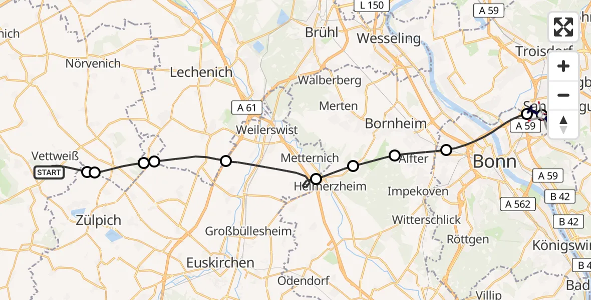 Flugroute Polizeihubschrauber Vettweiß - Sankt Augustin, 08 Juli 2026, 12:46