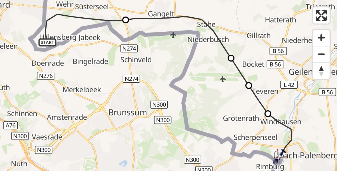 Flugroute Polizeihubschrauber Selfkant - Übach-Palenberg, 08 Juli 2026, 12:46