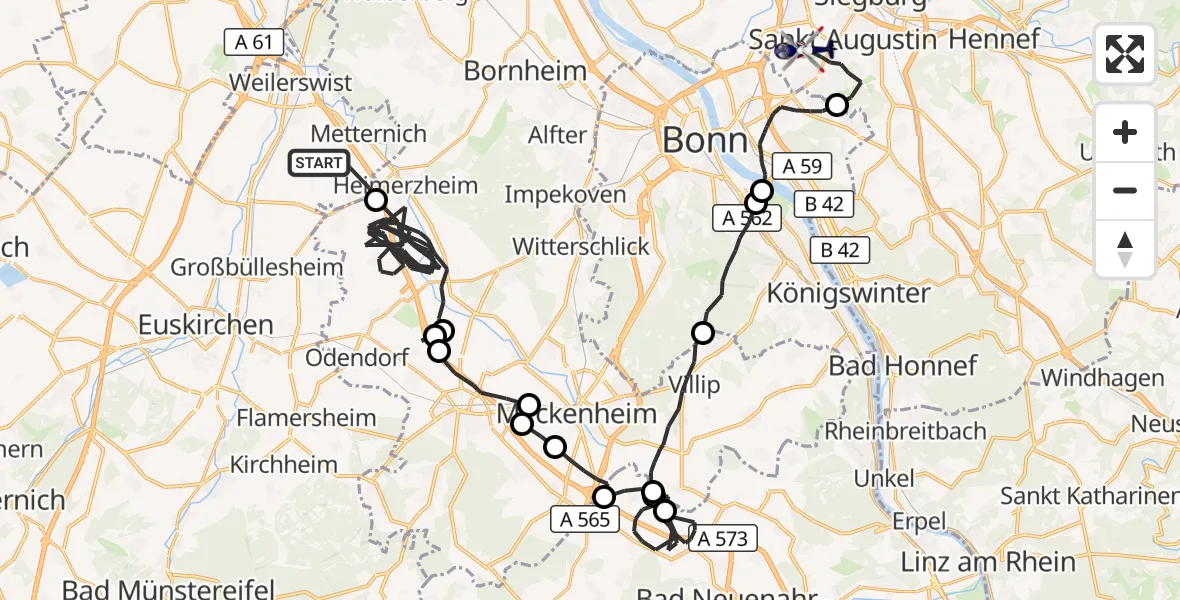 Flugroute Polizeihubschrauber Weilerswist - Bonn-Hangelar Flugplatz, 08 Juli 2026, 12:47