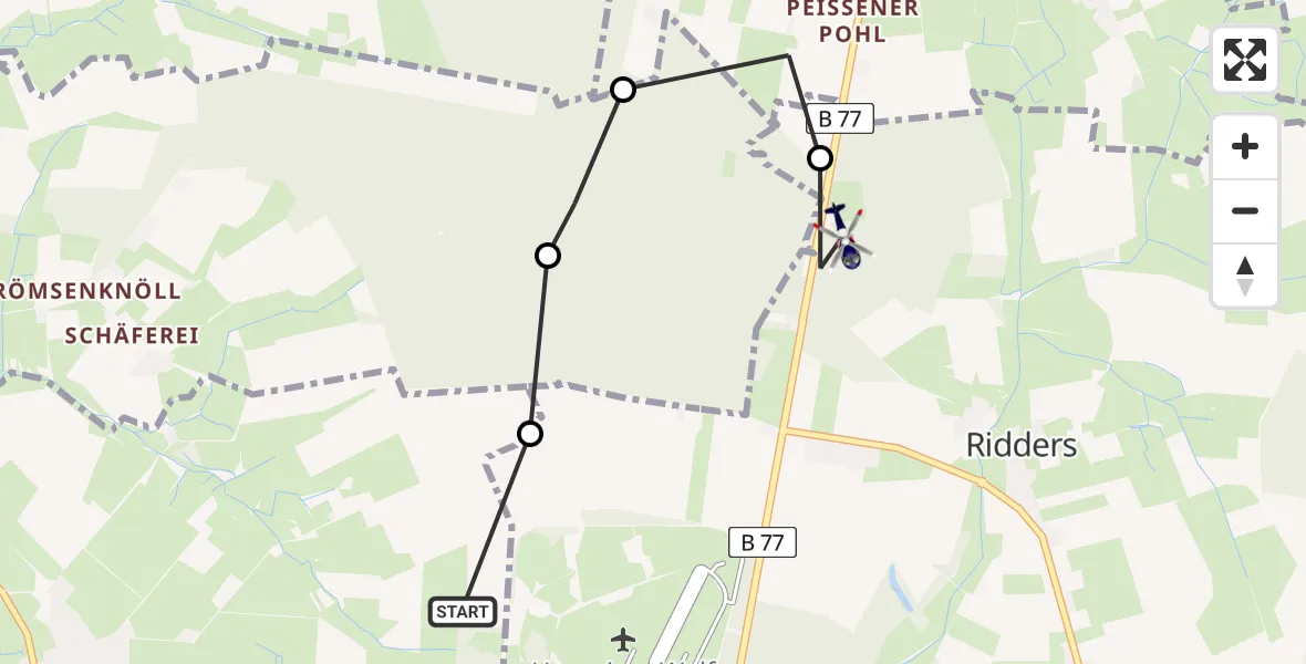 Flugroute Polizeihubschrauber Hohenaspe - Hohenlockstedt, 08 Juli 2026, 12:47