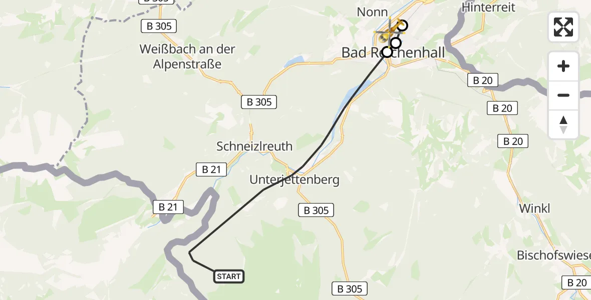 Flugroute Rettungshubschrauber Schneizlreuth - Bad Reichenhall Hospital, 08 Juli 2026, 12:48
