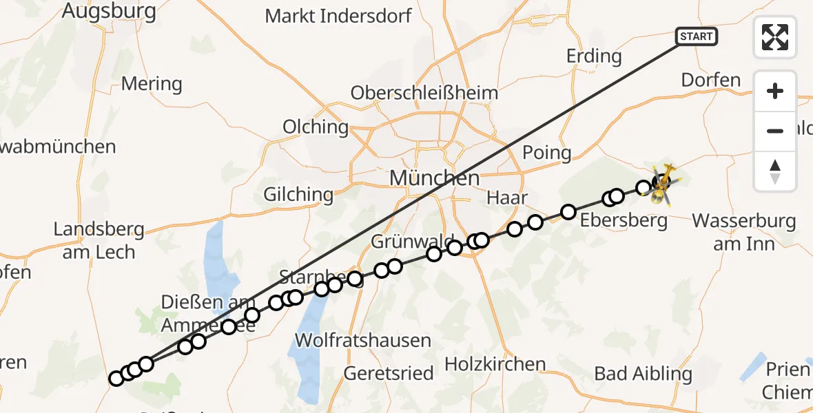 Flugroute Rettungshubschrauber Taufkirchen (Vils) - Steinhöring, 08 Juli 2026, 12:52