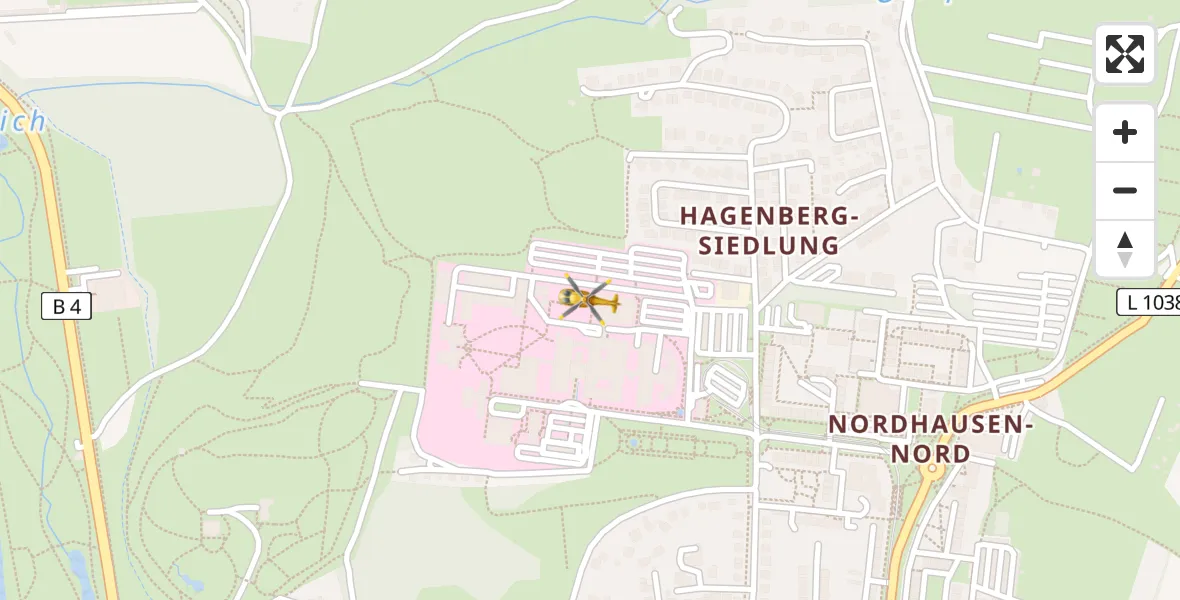 Flugroute Rettungshubschrauber Südharz Hospital Nordhausen - Südharz Hospital Nordhausen, 08 Juli 2026, 12:55