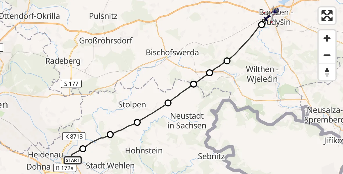Flugroute Polizeihubschrauber Pirna - Bautzen, 08 Juli 2026, 13:06