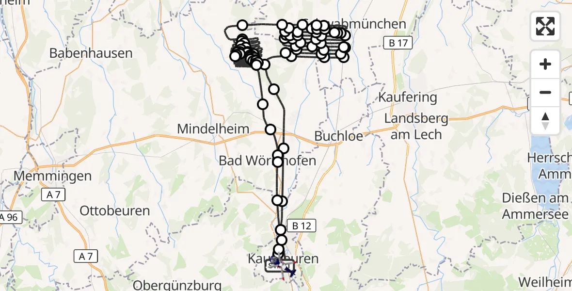 Flugroute Polizeihubschrauber Kaufbeuren - Kaufbeuren, 08 Juli 2026, 13:14