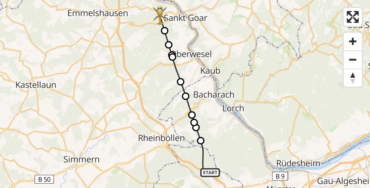 Flugroute Rettungshubschrauber Daxweiler - Sankt Goar, 08 Juli 2026, 13:19