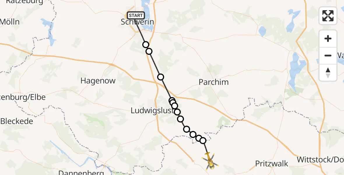 Flugroute Rettungshubschrauber Schwerin - Karstädt, 08 Juli 2026, 13:21