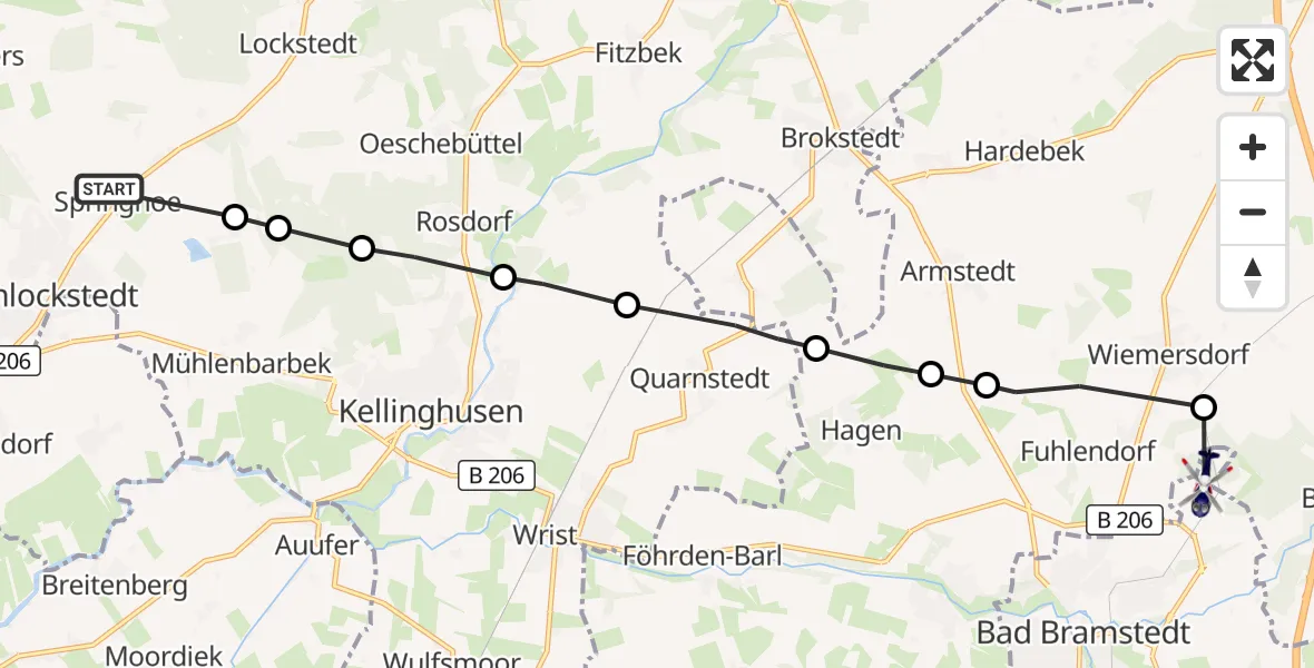 Flugroute Polizeihubschrauber Hohenlockstedt - Bad Bramstedt, 08 Juli 2026, 13:23