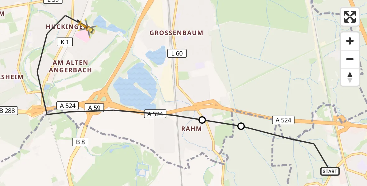 Flugroute Rettungshubschrauber Ratingen - Duisburg, 08 Juli 2026, 13:31